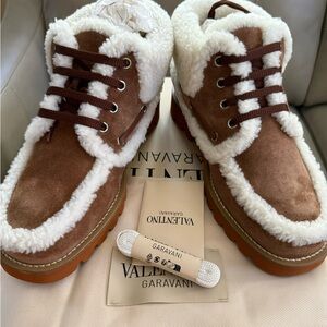 Valentino Brown and White Shearling Boots